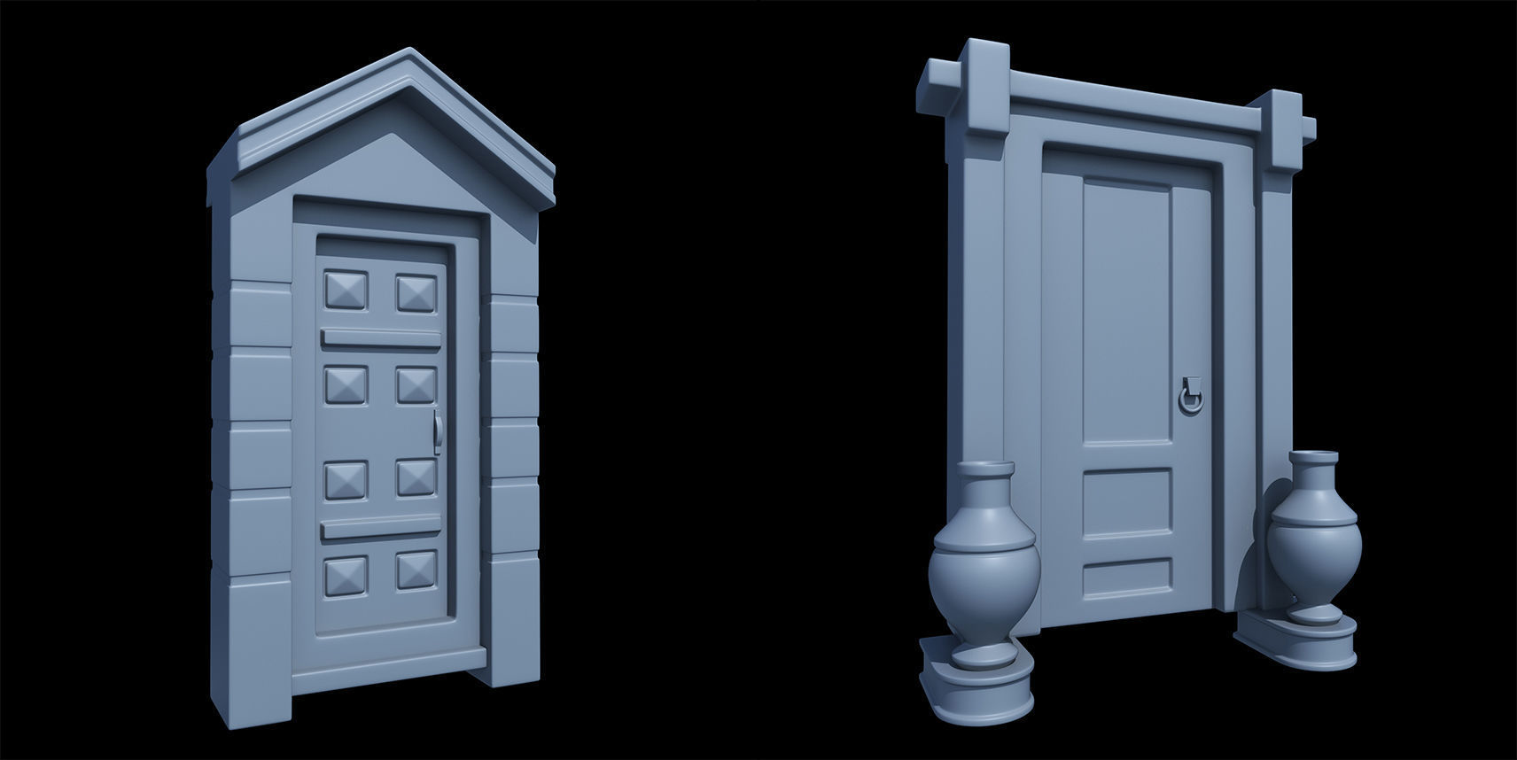 60 Stylized Door Base Mesh pack Low-poly 3D model_32
