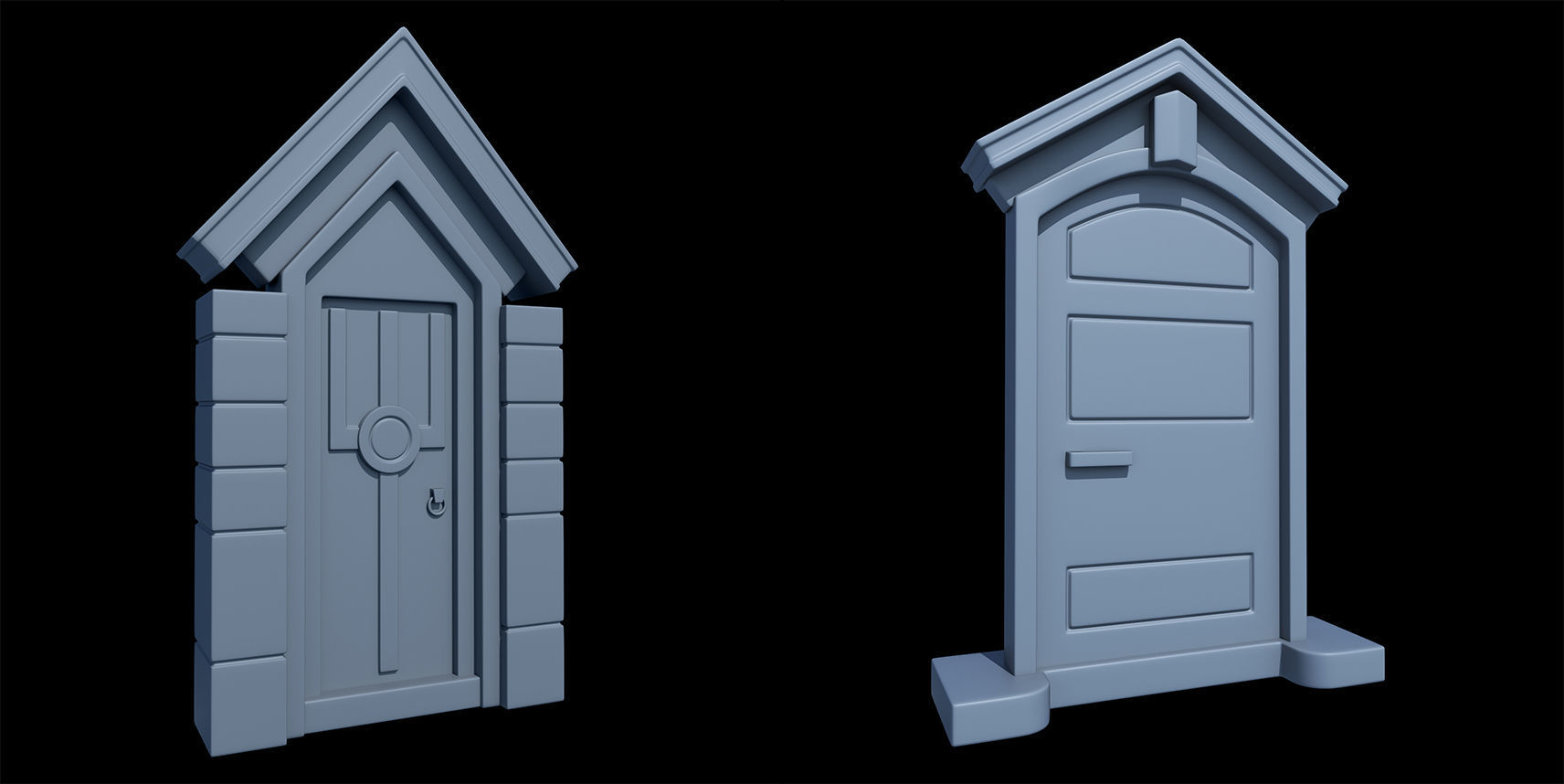 60 Stylized Door Base Mesh pack Low-poly 3D model_34