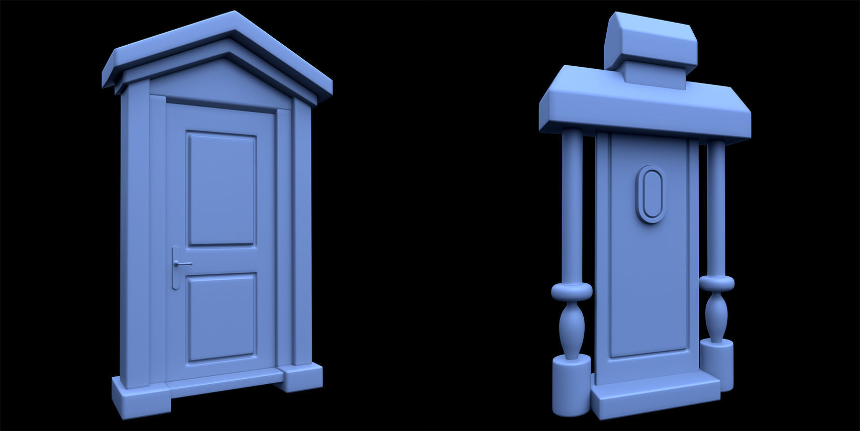 60 Stylized Door Base Mesh pack Low-poly 3D model_8
