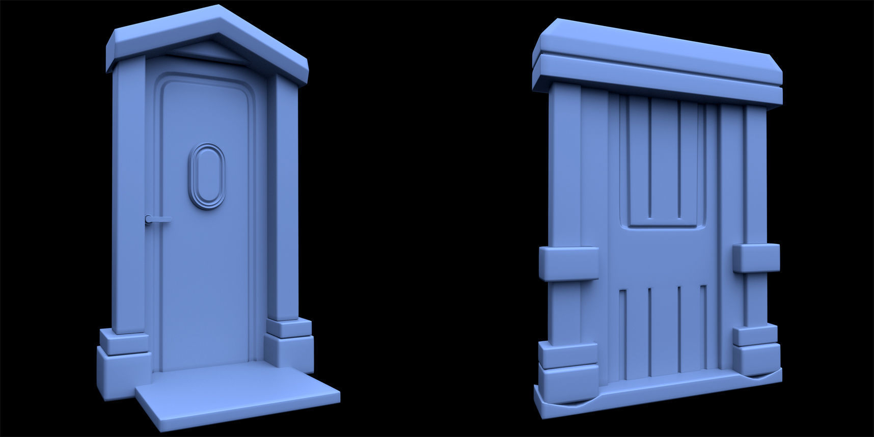 60 Stylized Door Base Mesh pack Low-poly 3D model_5
