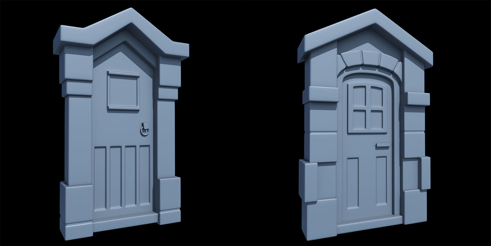 60 Stylized Door Base Mesh pack Low-poly 3D model_31