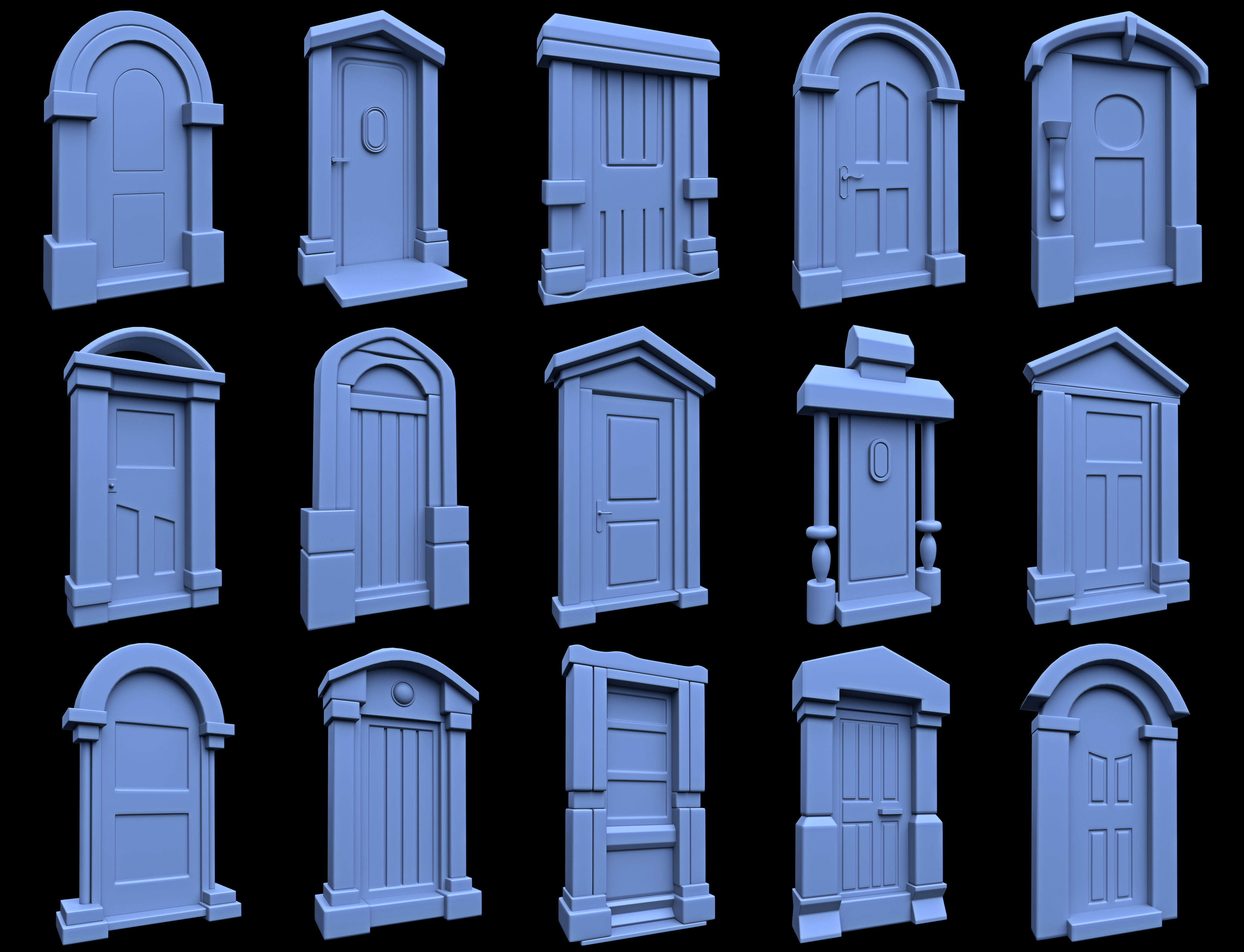 60 Stylized Door Base Mesh pack Low-poly 3D model_1
