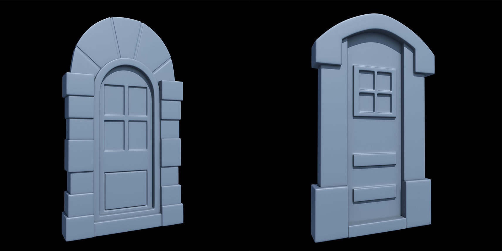 60 Stylized Door Base Mesh pack Low-poly 3D model_27