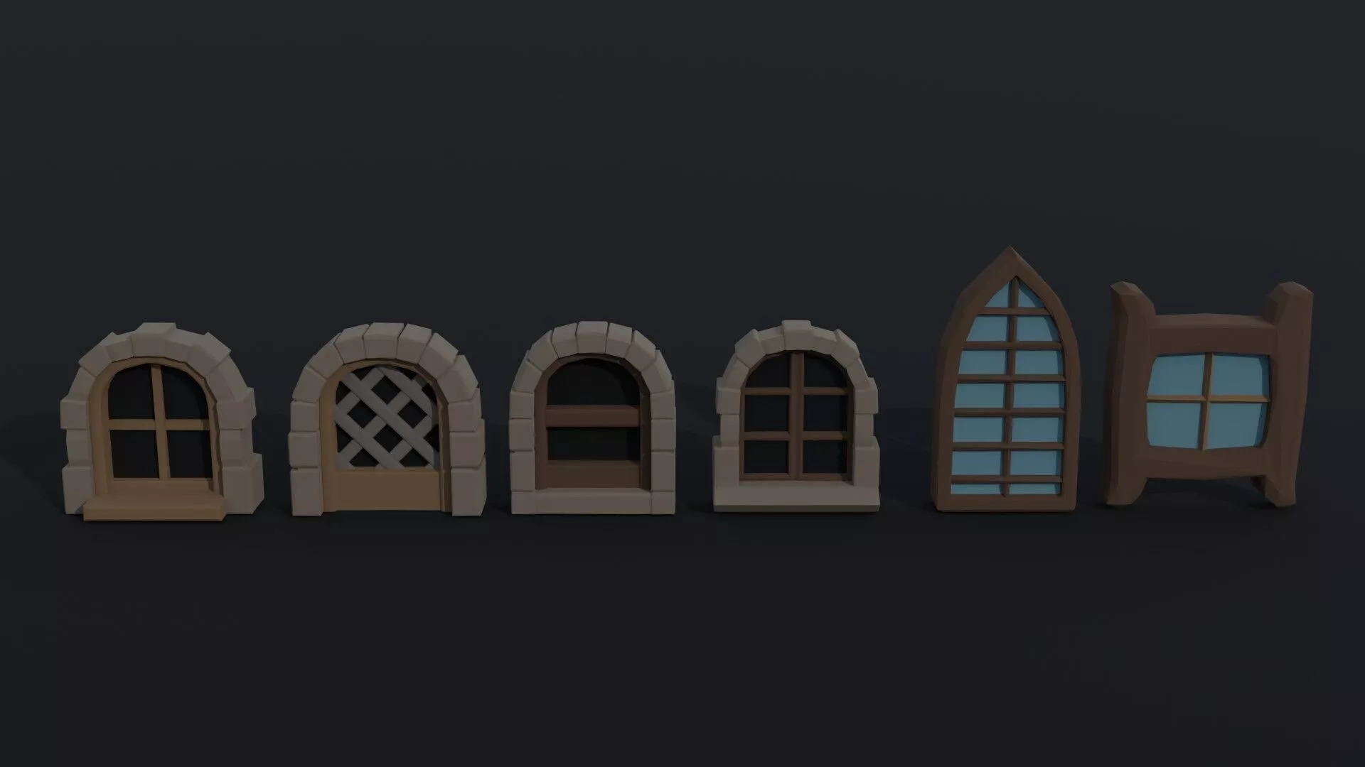 Cartoon fantasy windows Polygonal Style Low-poly 3D model