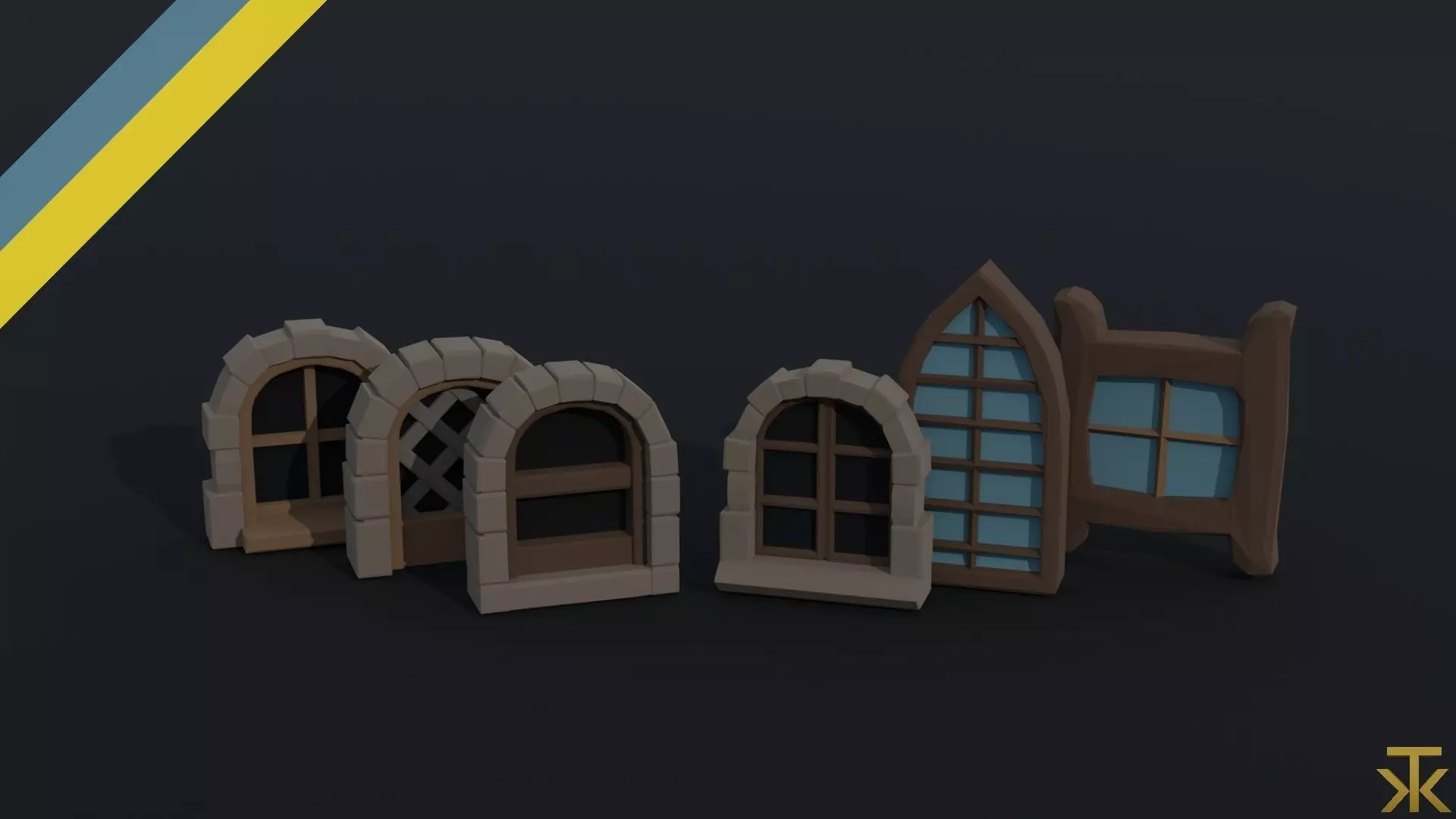 Cartoon fantasy windows Polygonal Style Low-poly 3D model_0