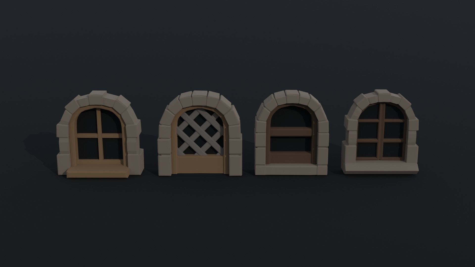 Cartoon fantasy windows Polygonal Style Low-poly 3D model_3