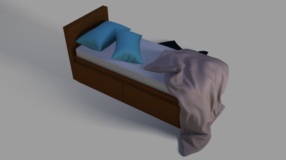 single bed and Pillows 3D print model_3