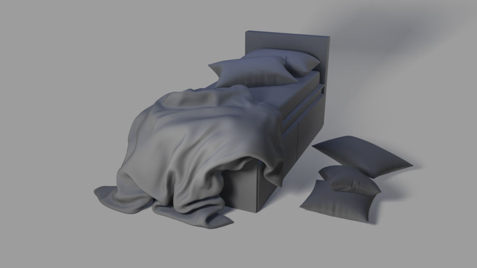 single bed and Pillows 3D print model_13