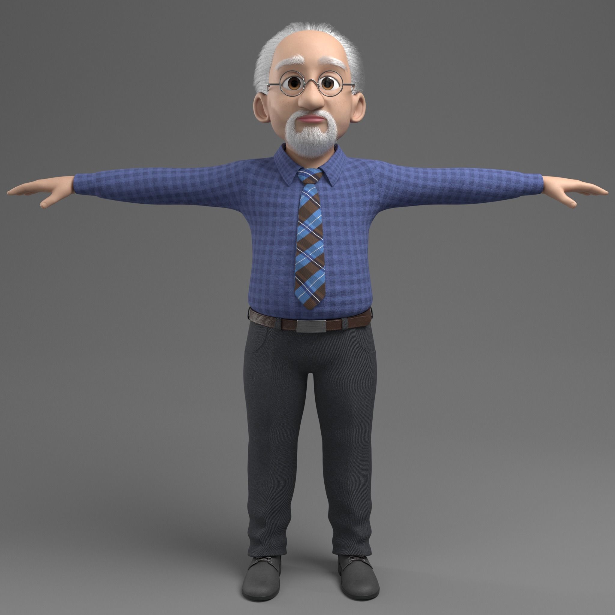 Robert Cartoon man rigged Maya 3D model_3