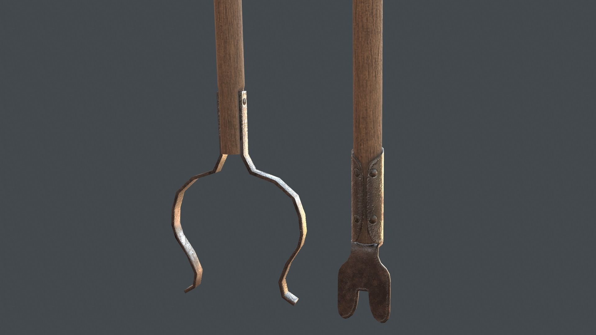 Medieval Fireplace Tool Set Low-poly 3D model_9