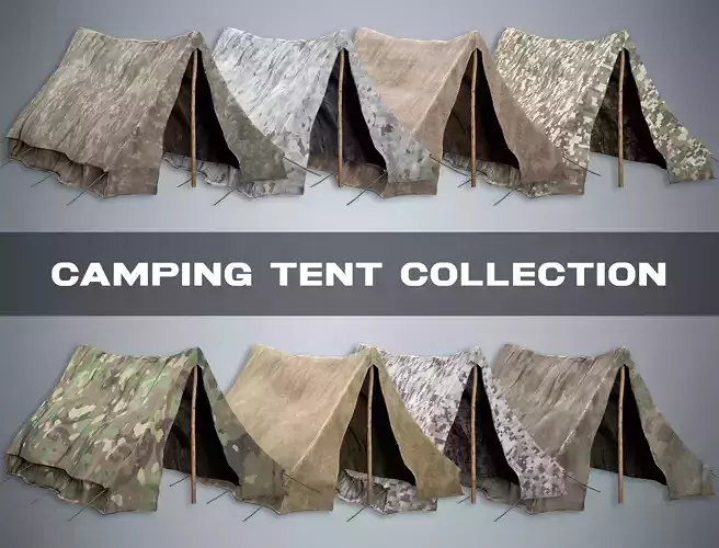 Camping Tent Pack - 8 Military and Medieval Tents 3D Model Collection