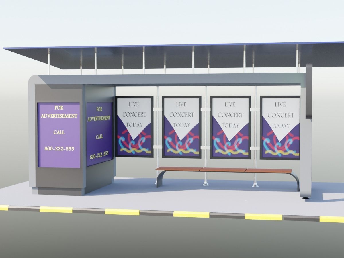 Solar panel Covered Modern Bus stop  Low-poly 3D model_8