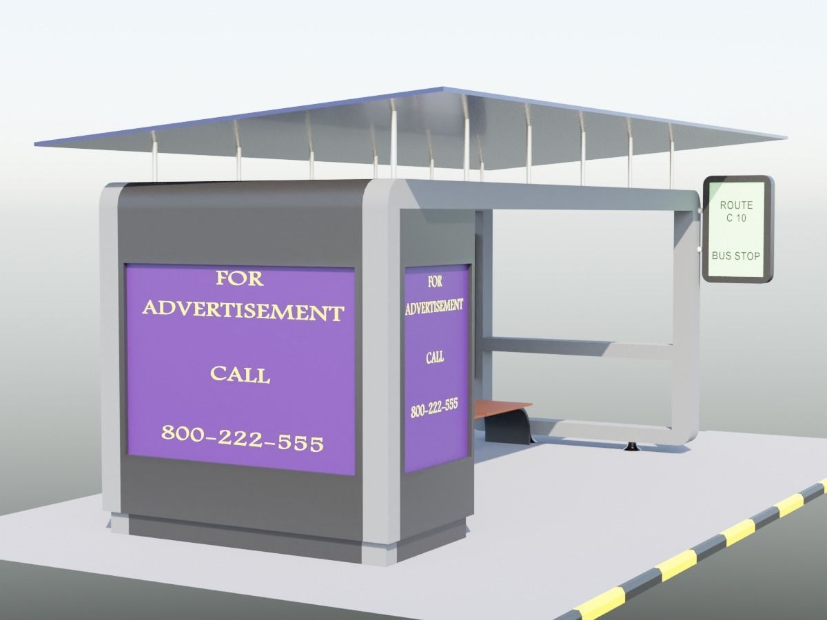 Solar panel Covered Modern Bus stop  Low-poly 3D model_5