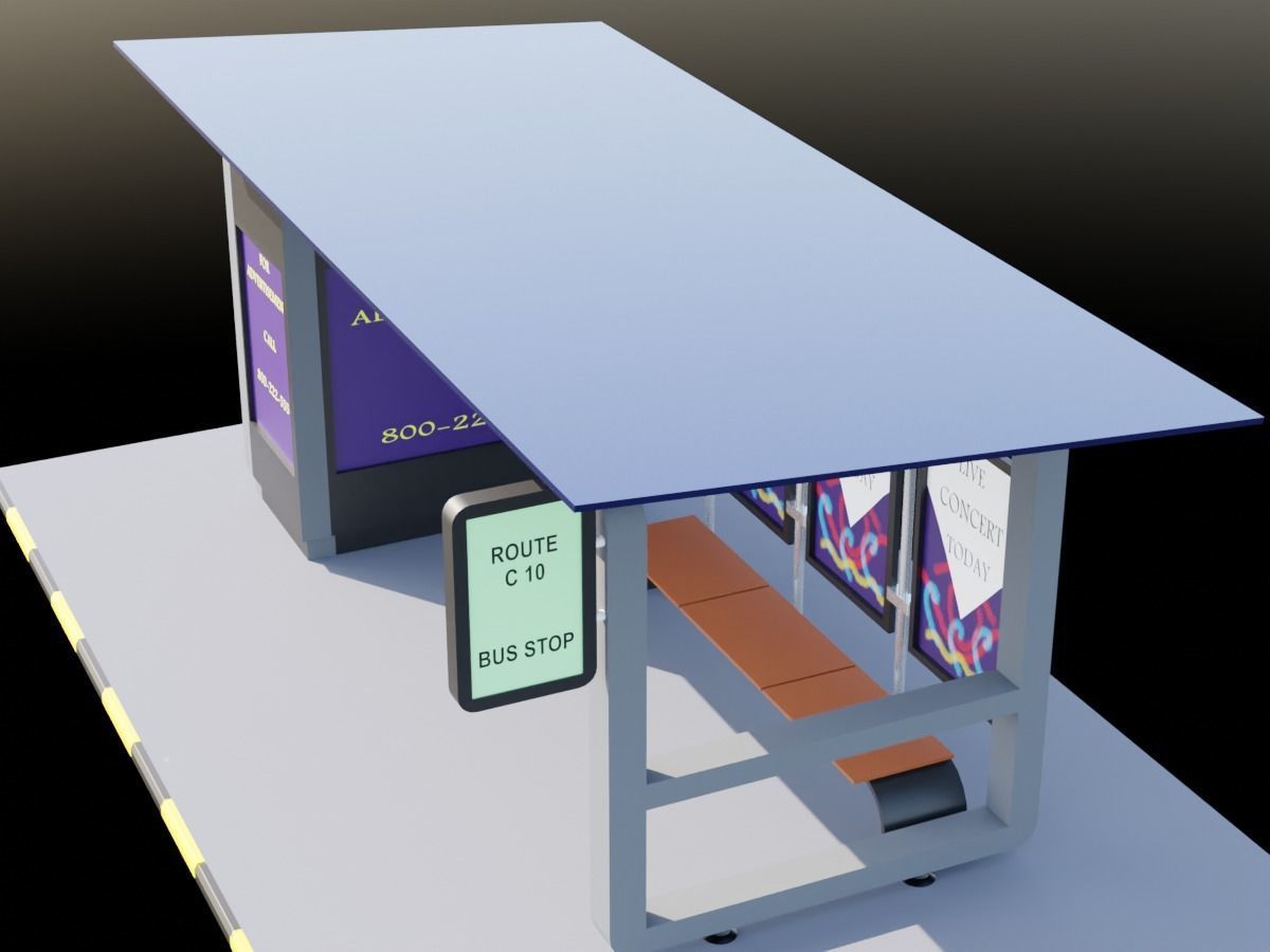 Solar panel Covered Modern Bus stop  Low-poly 3D model_12