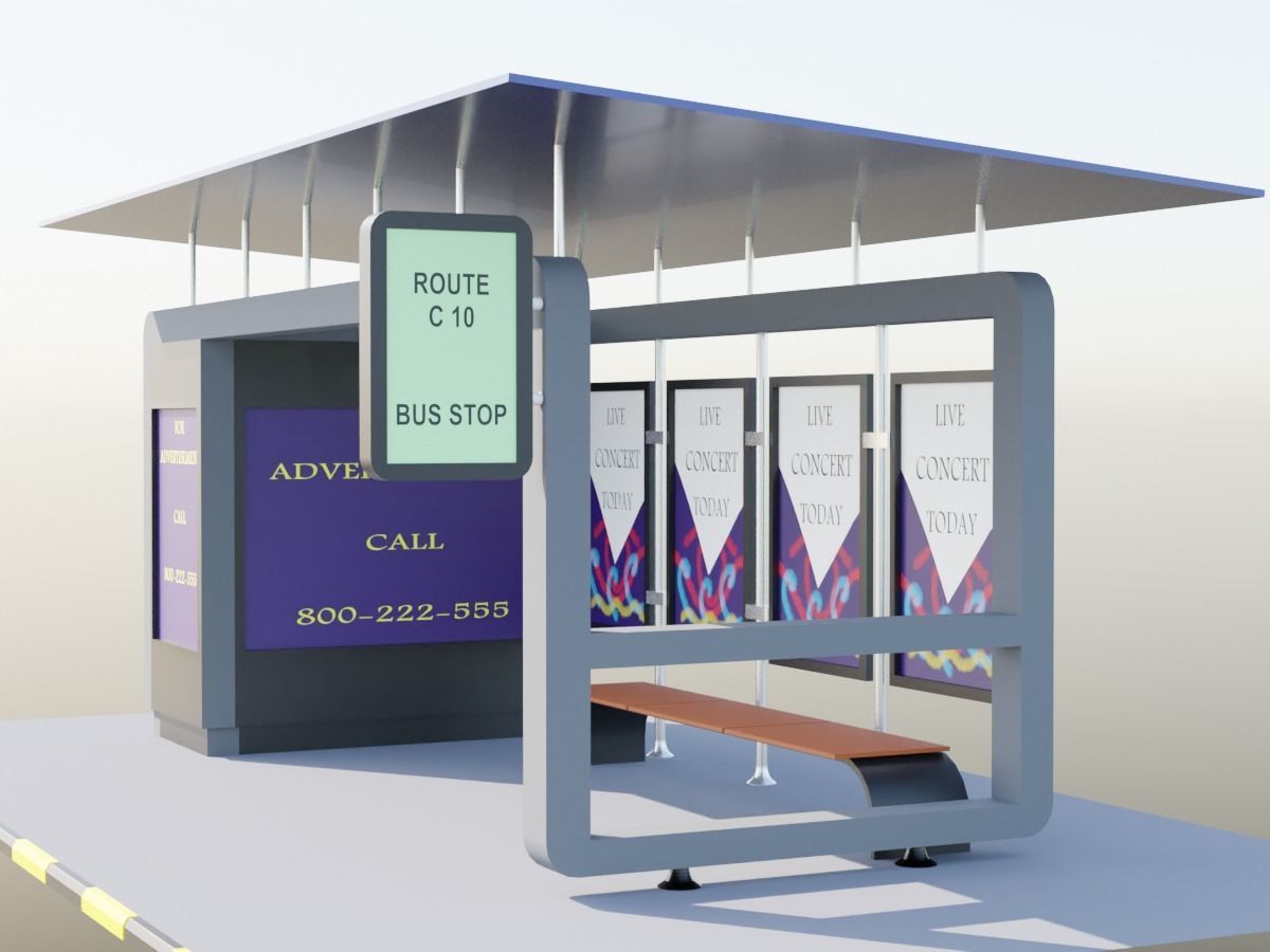 Solar panel Covered Modern Bus stop  Low-poly 3D model_6