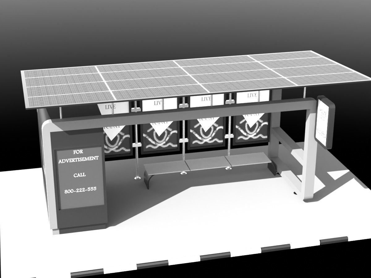 Solar panel Covered Modern Bus stop  Low-poly 3D model_11