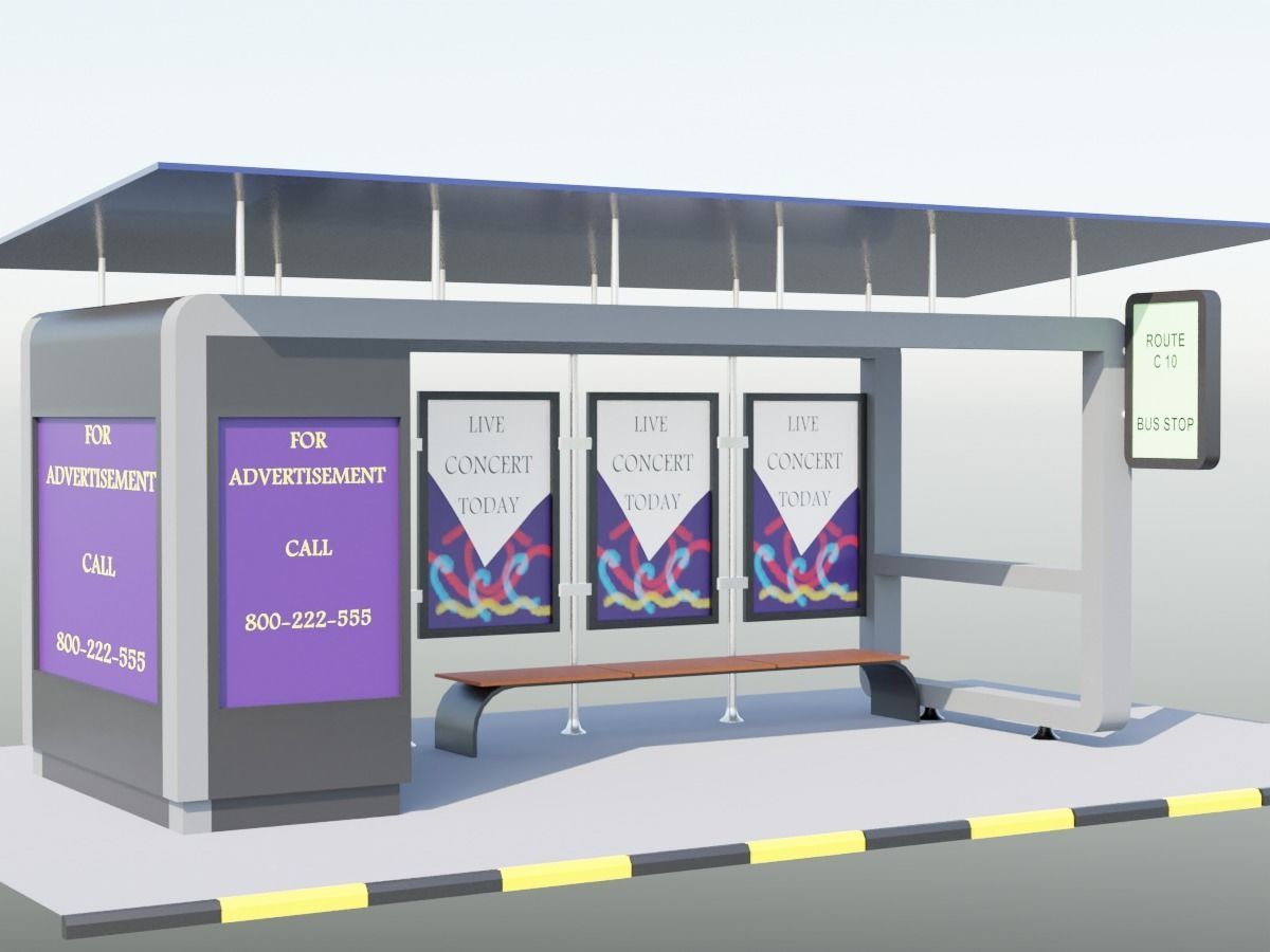 Solar panel Covered Modern Bus stop  Low-poly 3D model_10