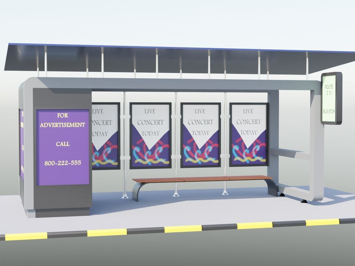 Solar panel Covered Modern Bus stop  Low-poly 3D model_9