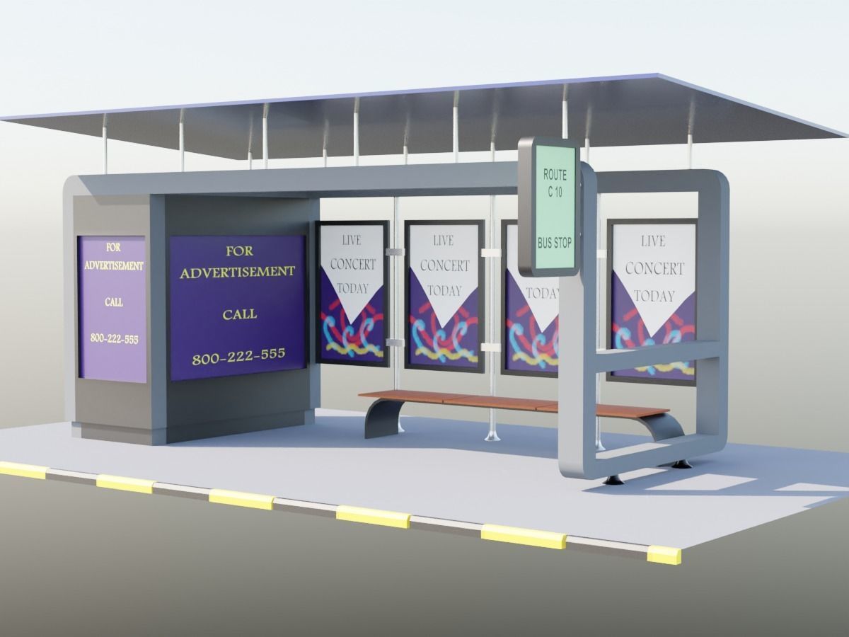 Solar panel Covered Modern Bus stop  Low-poly 3D model_7