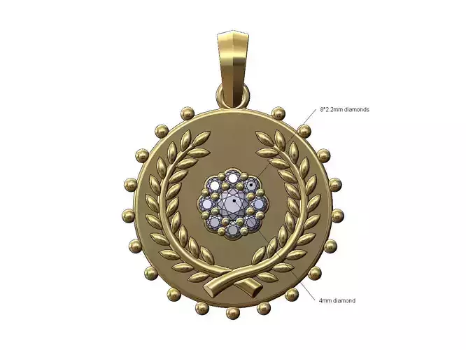 Bead diamond cluster bay leaves branches crown  pendant charm