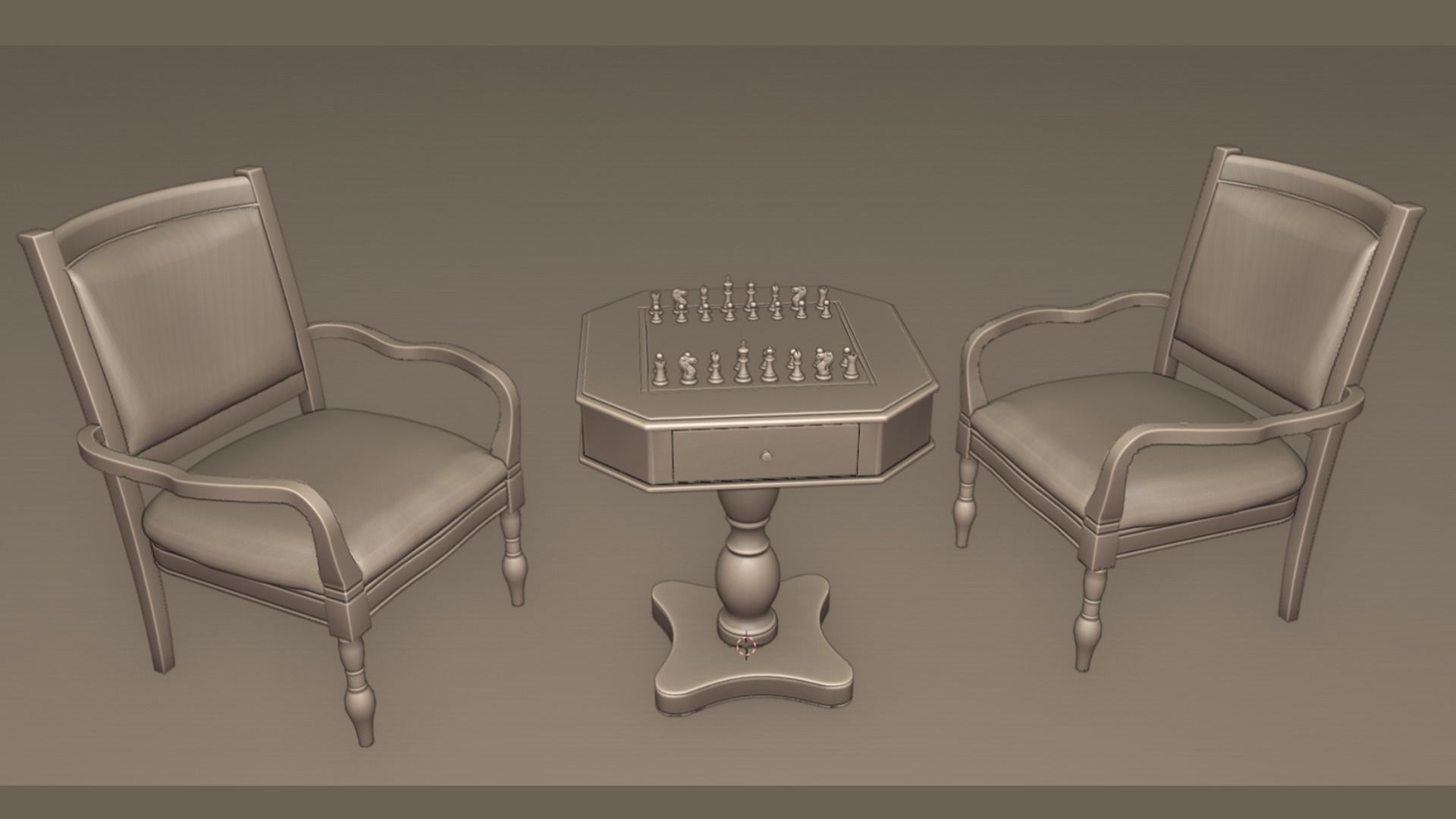 Dark Chess and Pedestal Game Table and Chairs 3D model_10