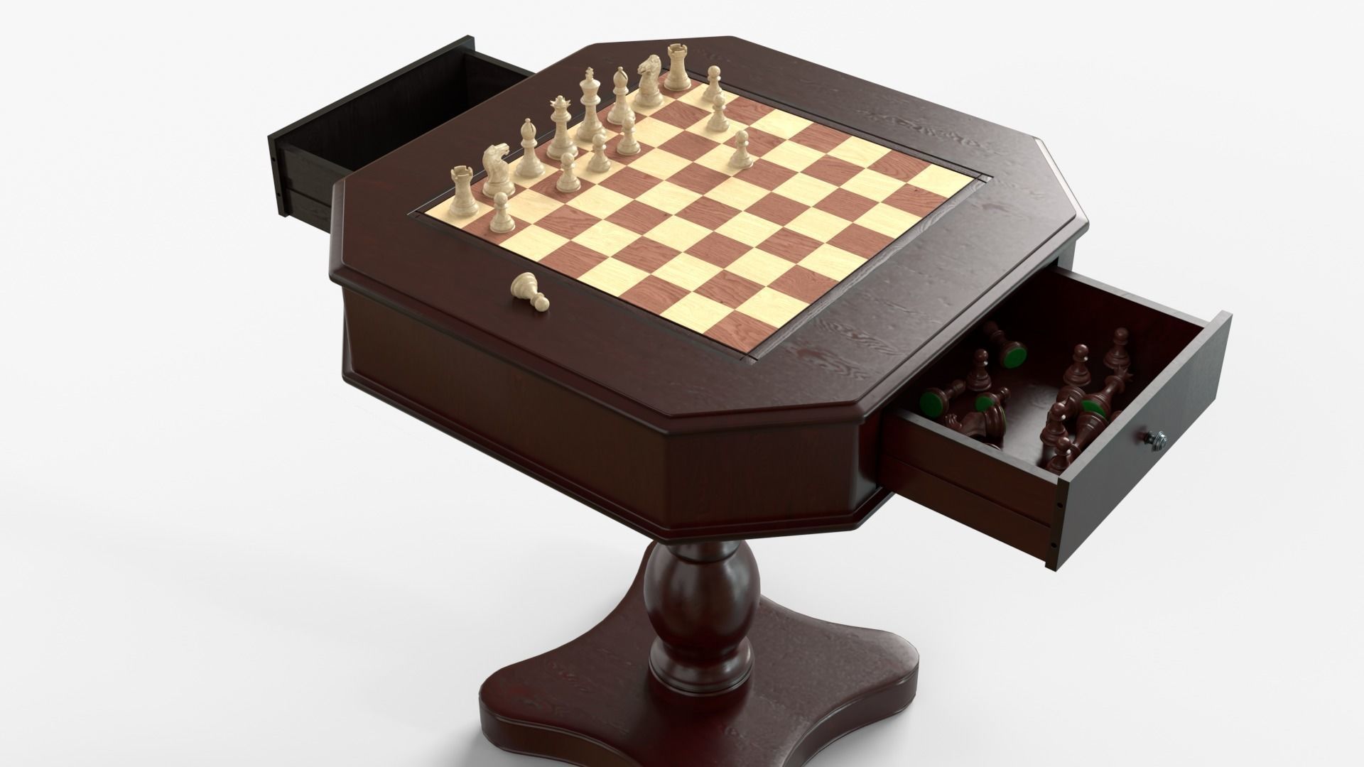 Dark Chess and Pedestal Game Table and Chairs 3D model_6