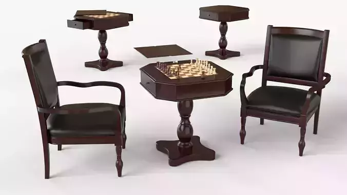 Dark Chess and Pedestal Game Table and Chairs