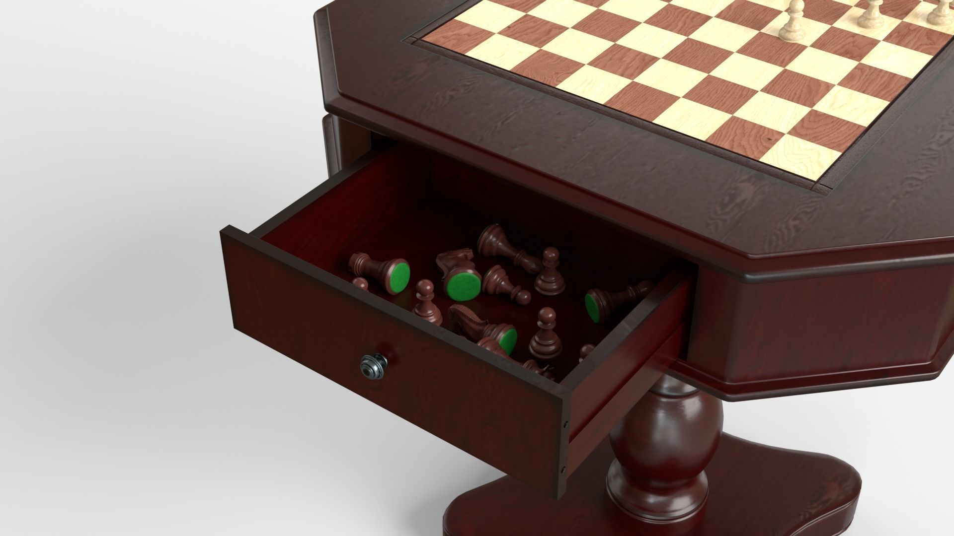 Dark Chess and Pedestal Game Table and Chairs 3D model_8