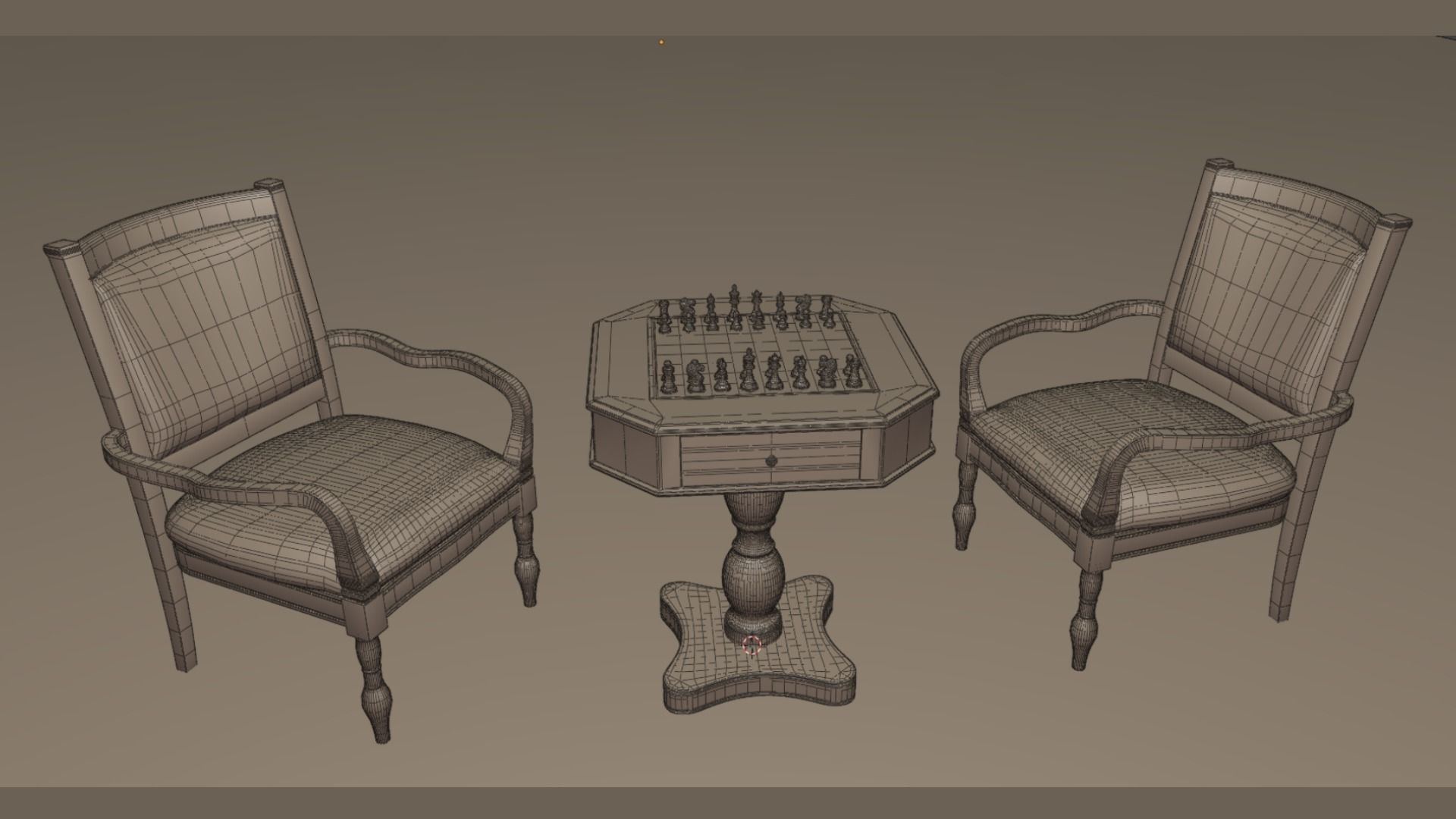 Dark Chess and Pedestal Game Table and Chairs 3D model_13
