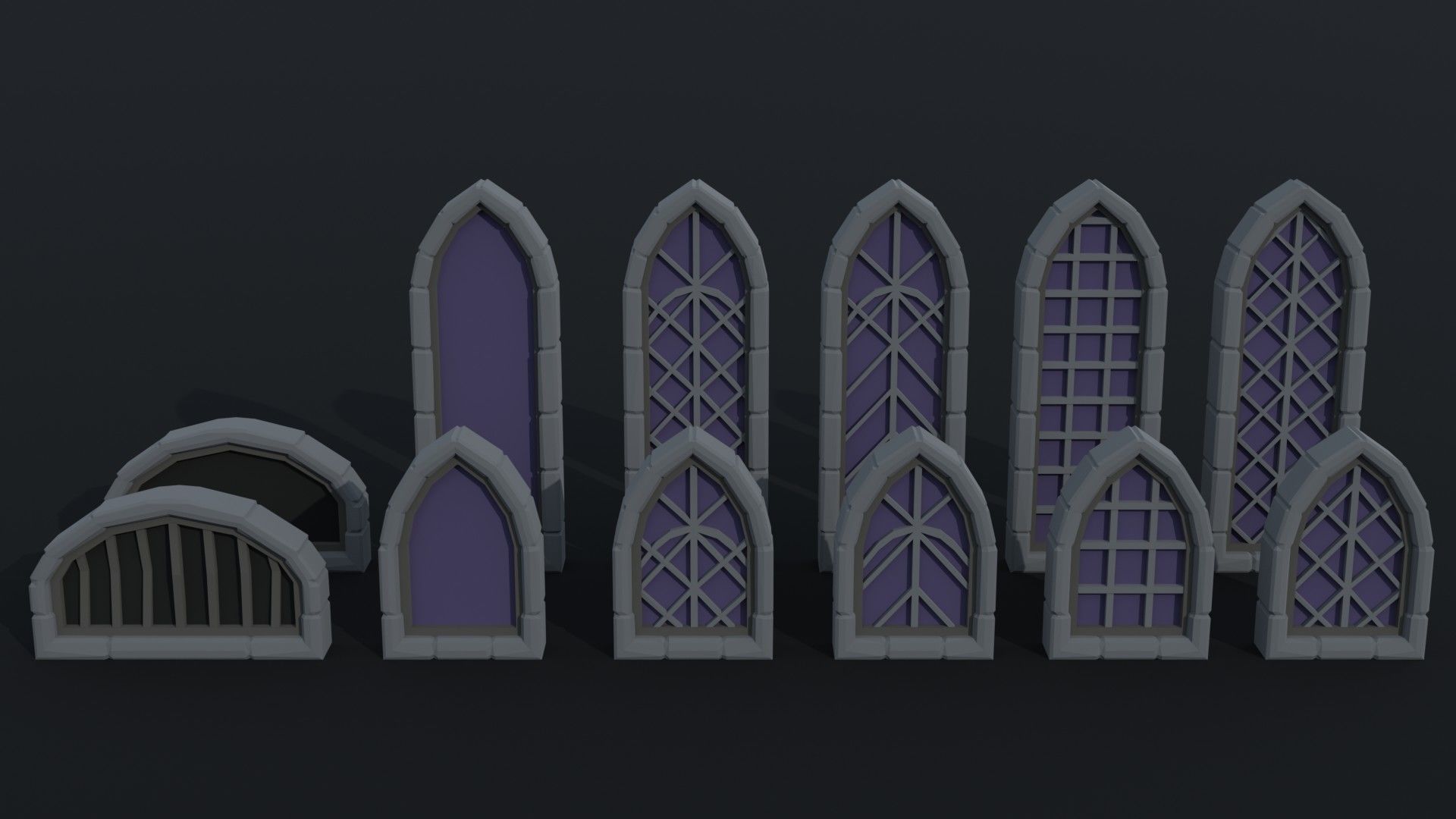 Cartoon medieval doors and windows Polygonal Style Low-poly 3D model_3