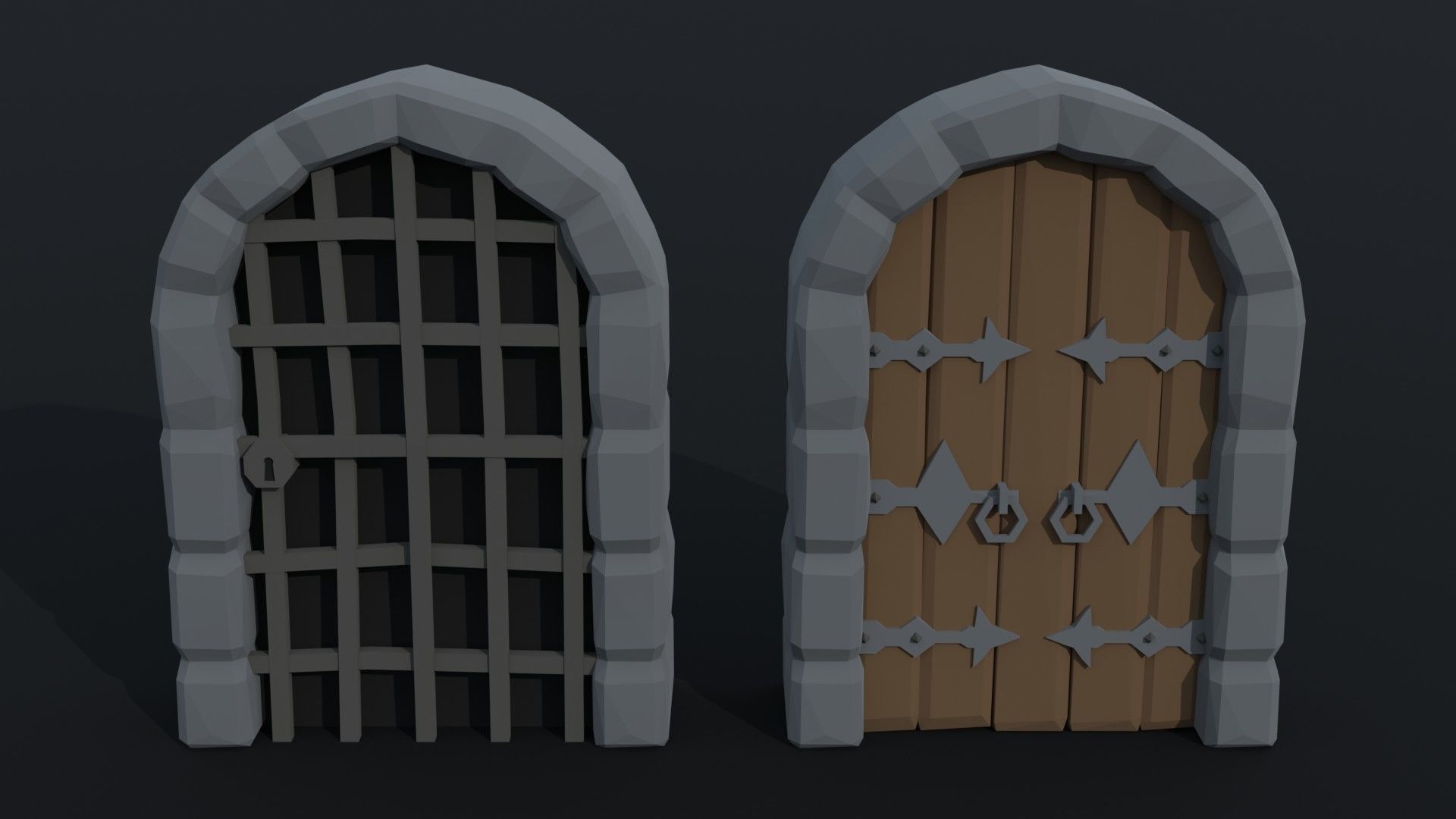 Cartoon medieval doors and windows Polygonal Style Low-poly 3D model_4