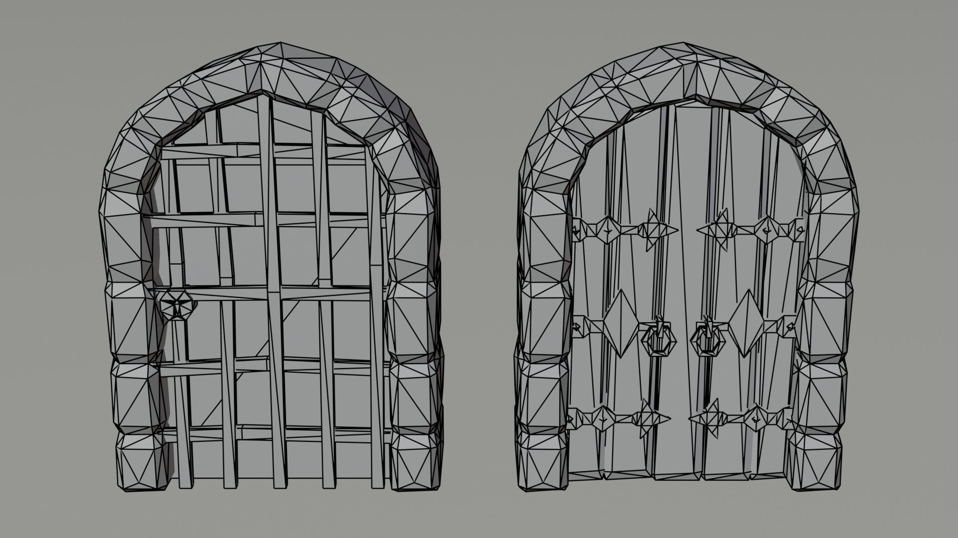Cartoon medieval doors and windows Polygonal Style Low-poly 3D model_6