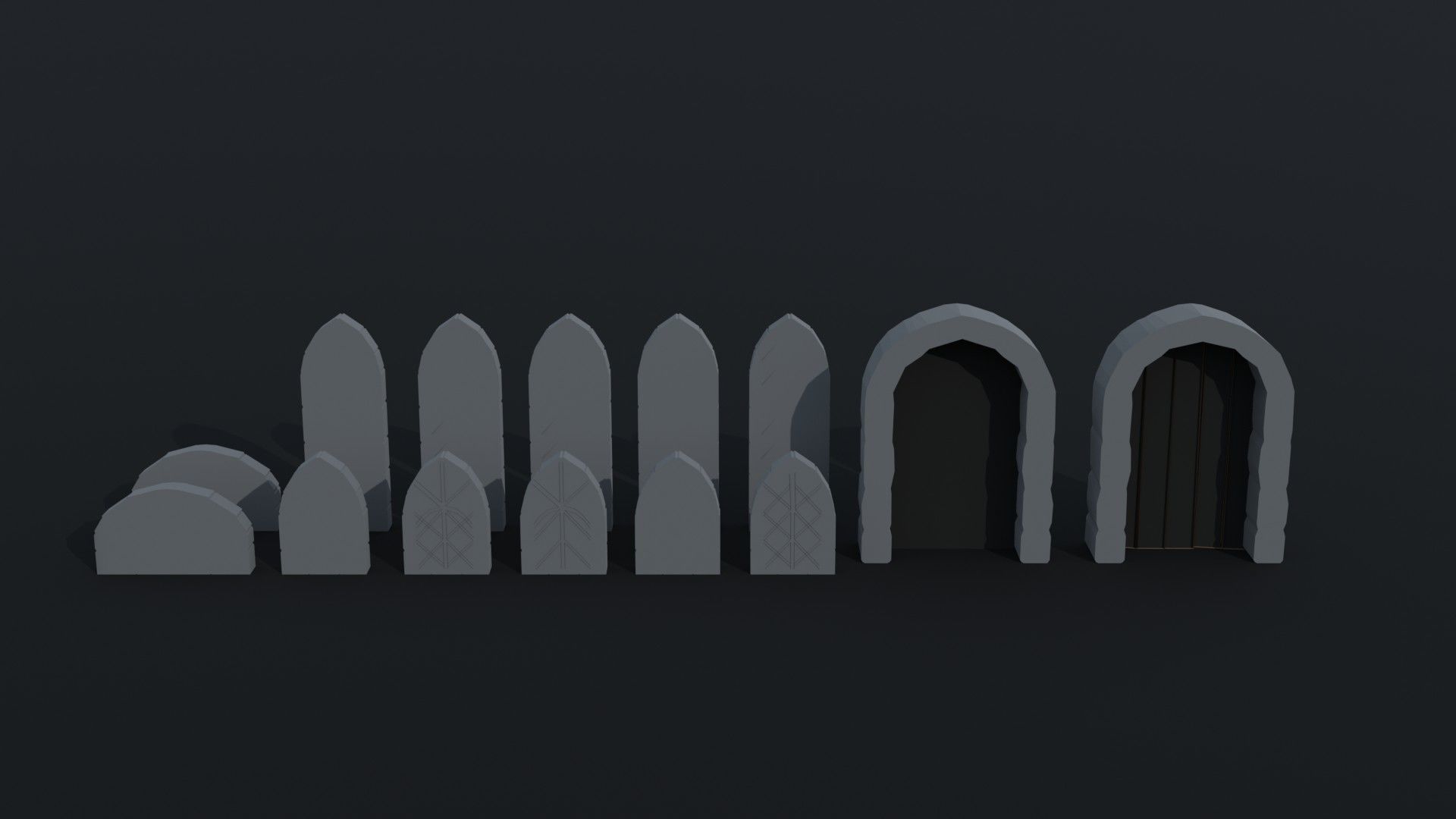 Cartoon medieval doors and windows Polygonal Style Low-poly 3D model_2