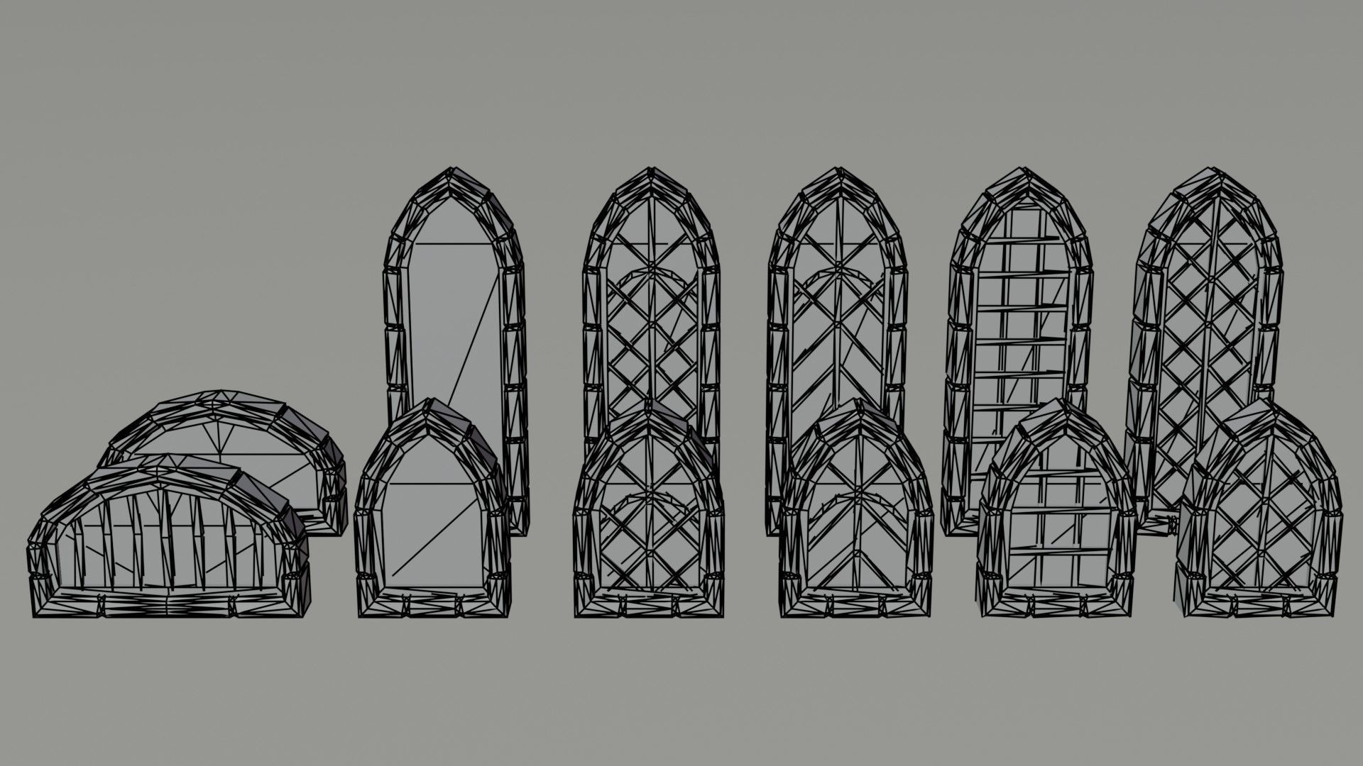 Cartoon medieval doors and windows Polygonal Style Low-poly 3D model_5