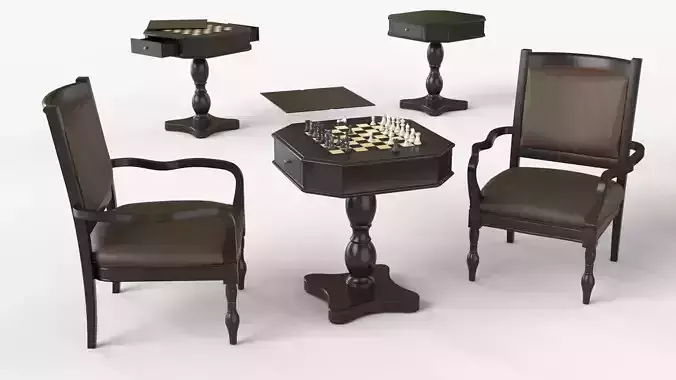 Black Chess and Pedestal Game Table and Chairs