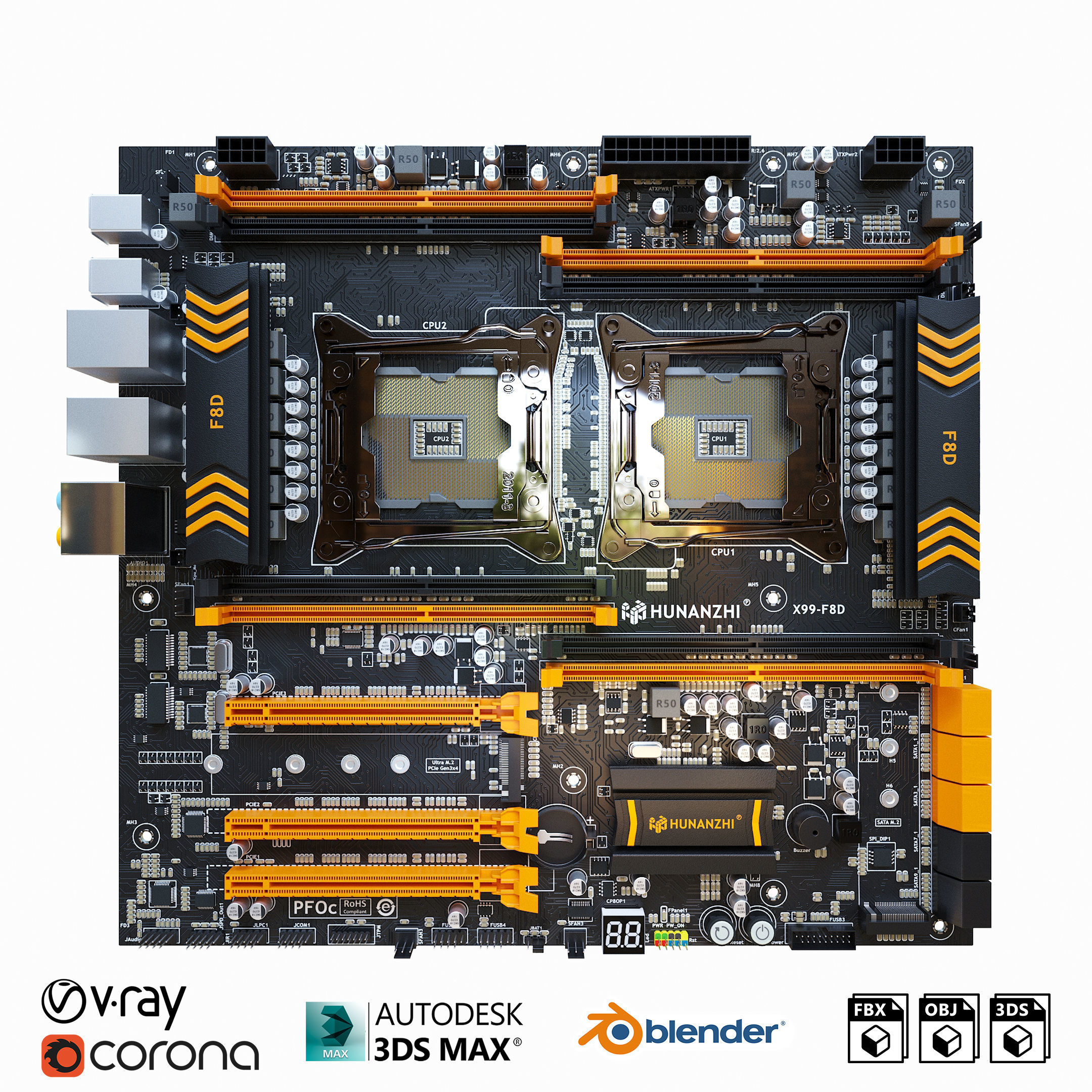 X99-F8D Huananzhi Motherboard 3D model_3
