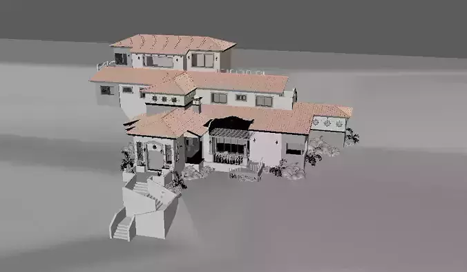 Interior and exterior design of a stylish house Low-poly 3D model