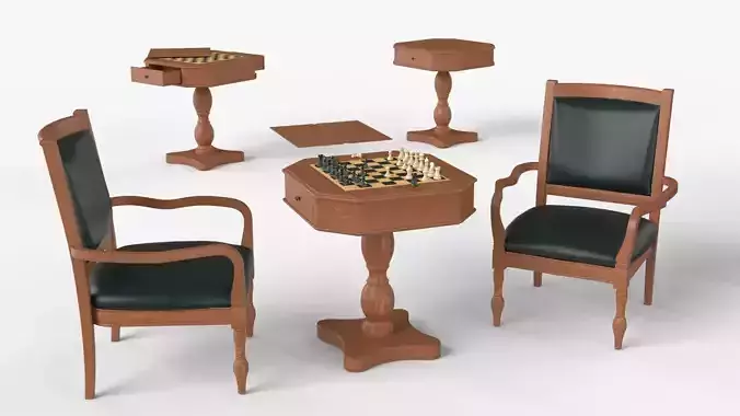 Light Chess and Pedestal Game Table and Chairs
