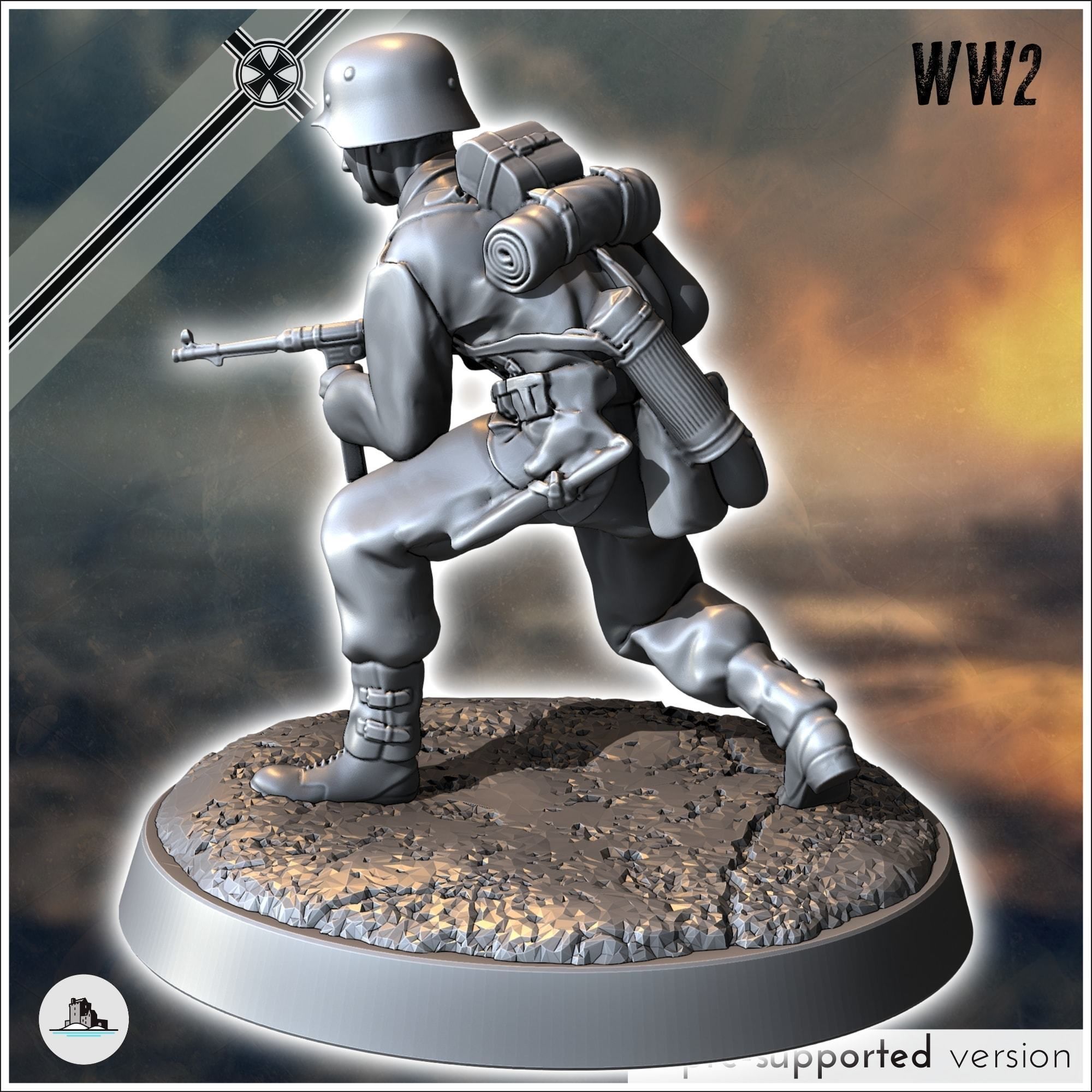 Set of six German WW2 infantry troops with MP40 Panzerfaust an 3D print model_6