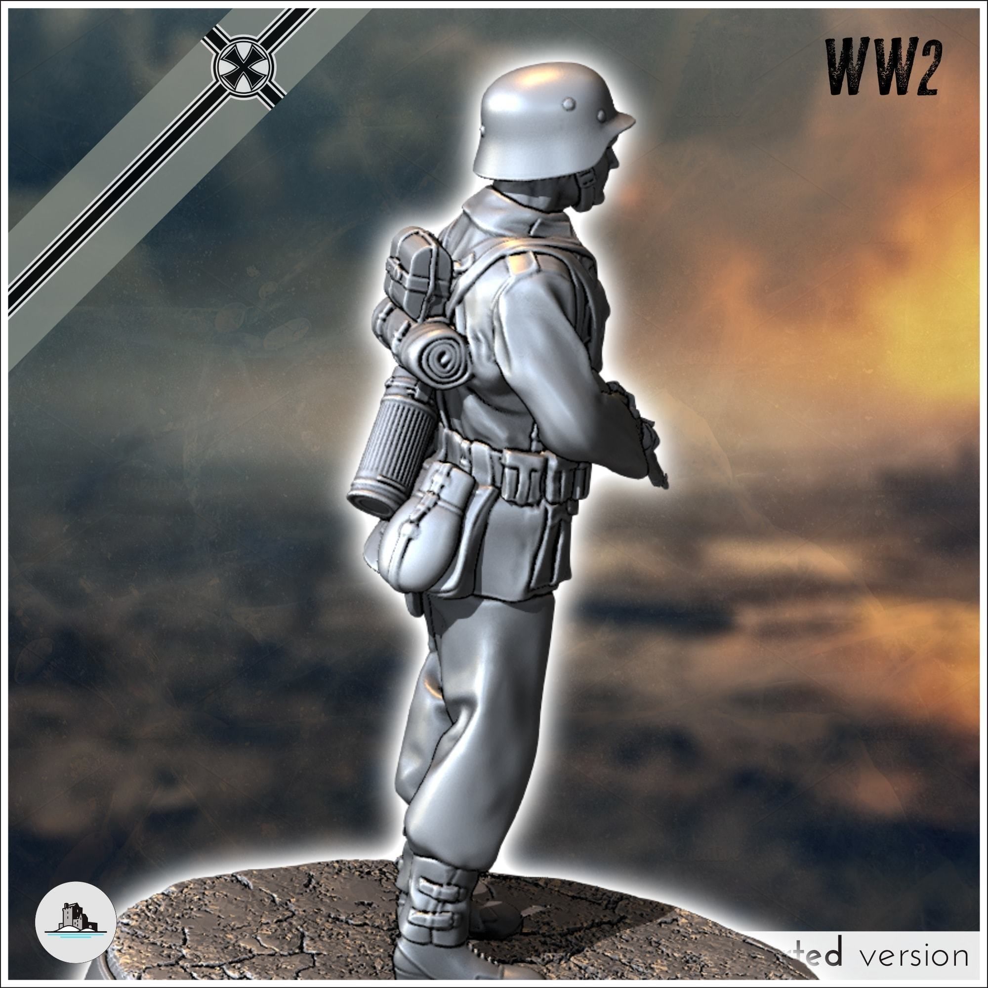 Set of five German WW2 infantry troops with MP40 Panzerfaust a 3D print model_9