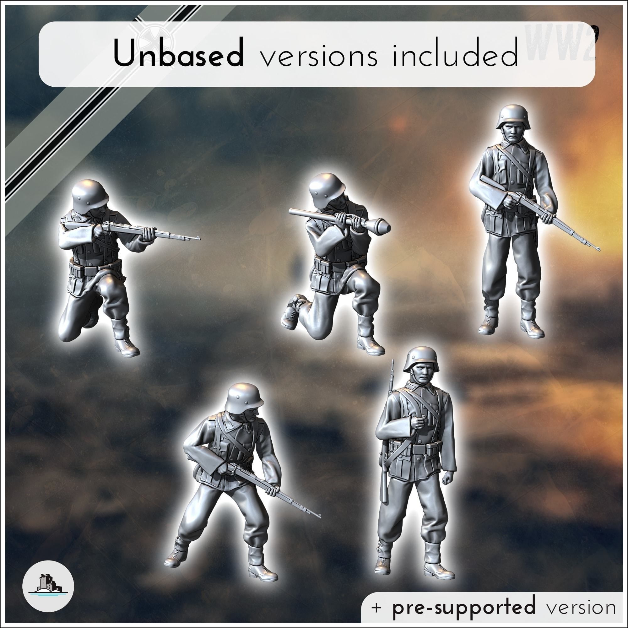 Set of five German WW2 infantry troops with MP40 Panzerfaust a 3D print model_1