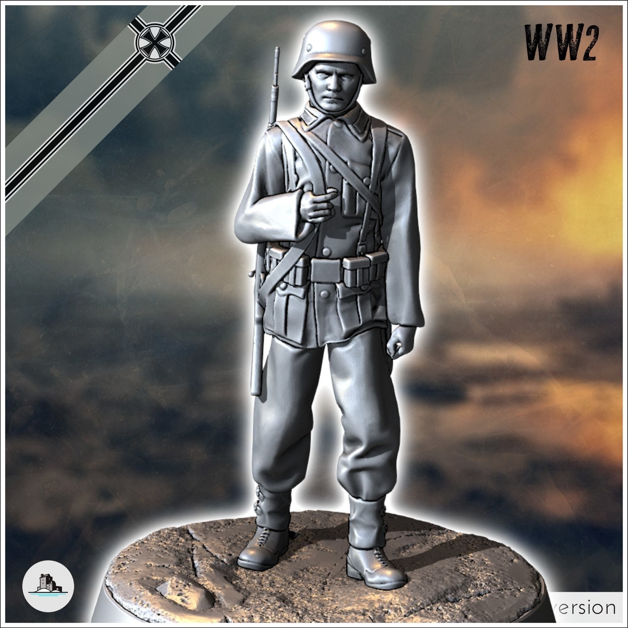 Set of five German WW2 infantry troops with MP40 Panzerfaust a 3D print model_7
