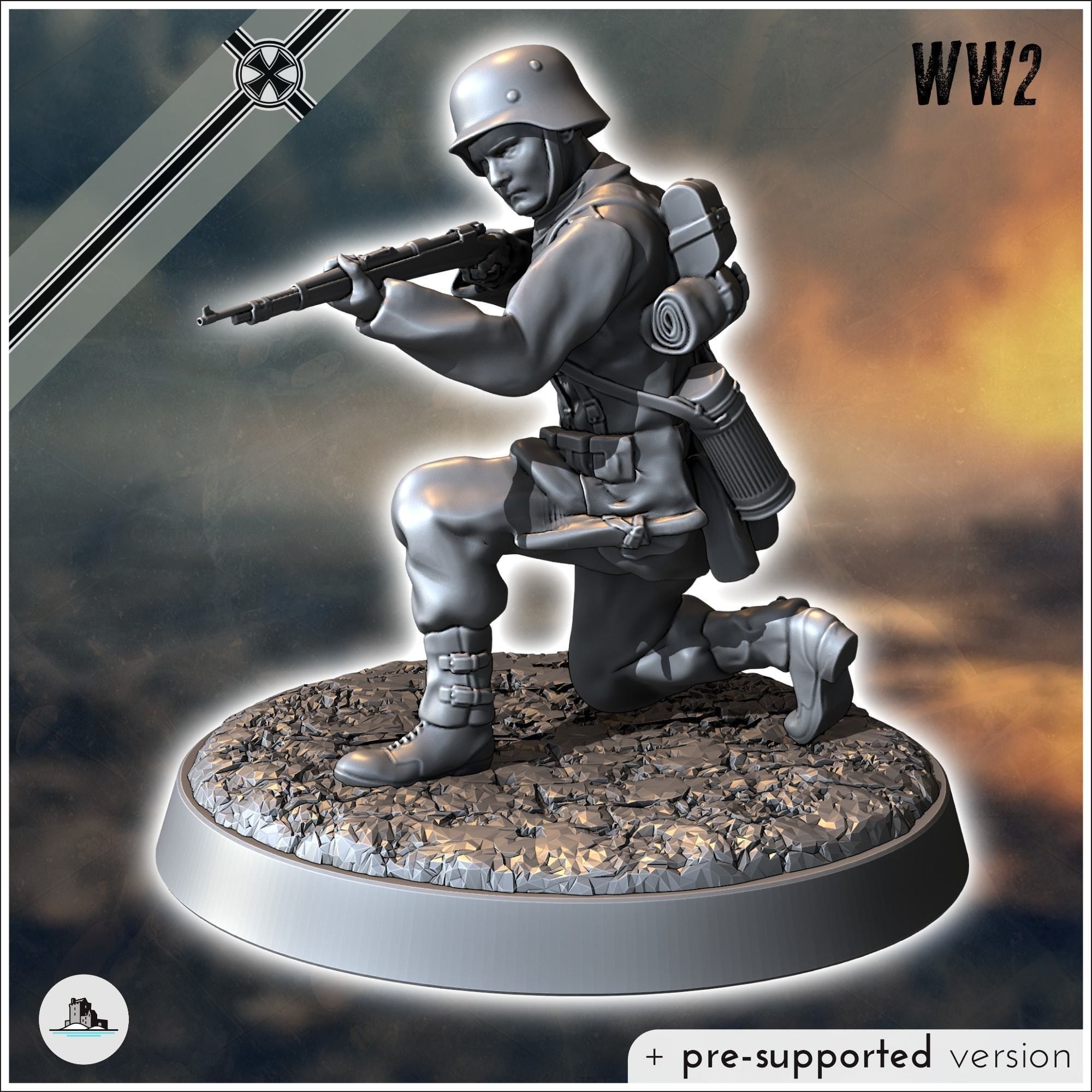 Set of five German WW2 infantry troops with MP40 Panzerfaust a 3D print model_5