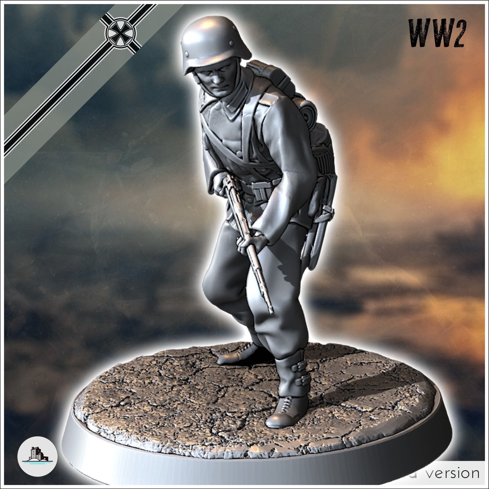 Set of five German WW2 infantry troops with MP40 Panzerfaust a 3D print model_6