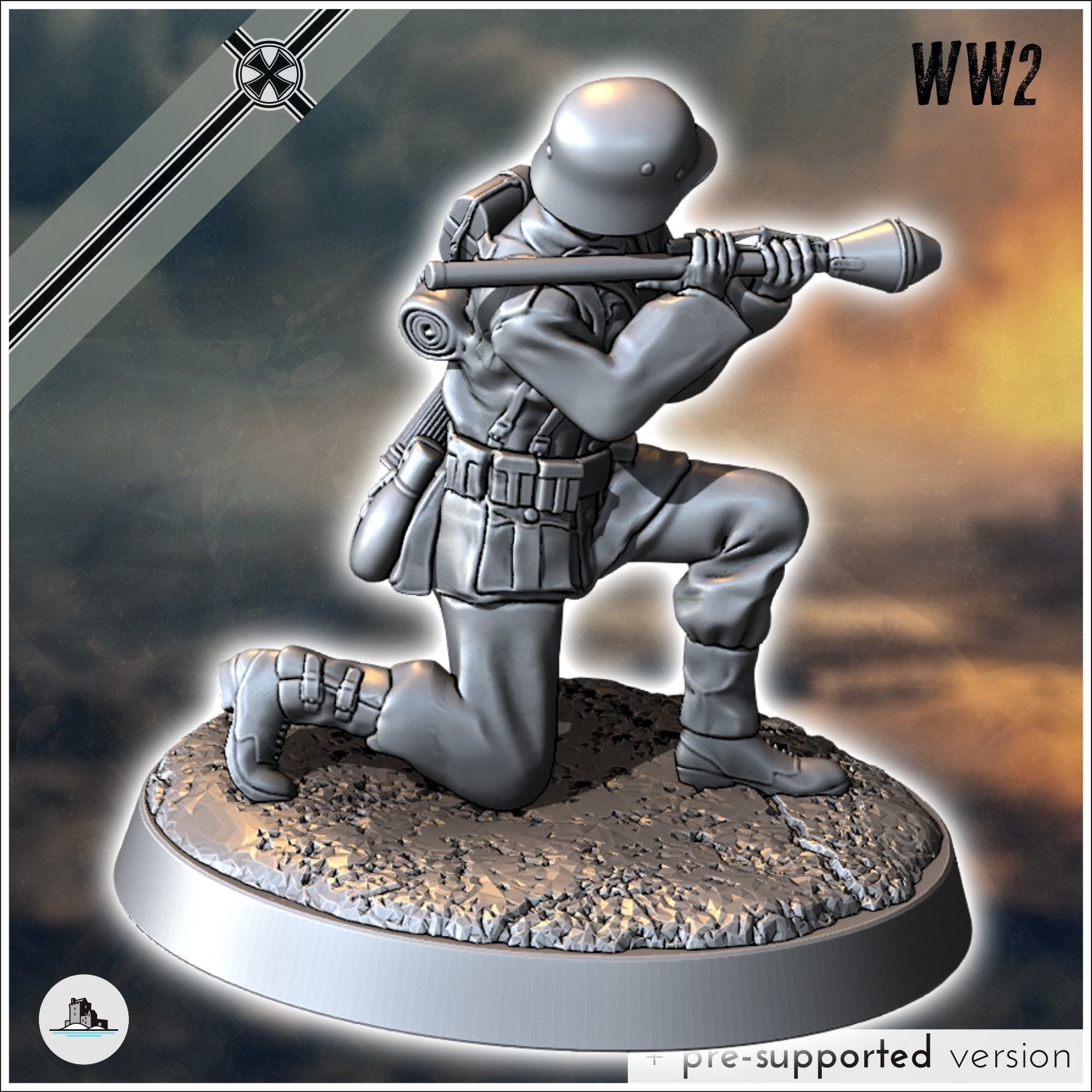 Set of five German WW2 infantry troops with MP40 Panzerfaust a 3D print model_8