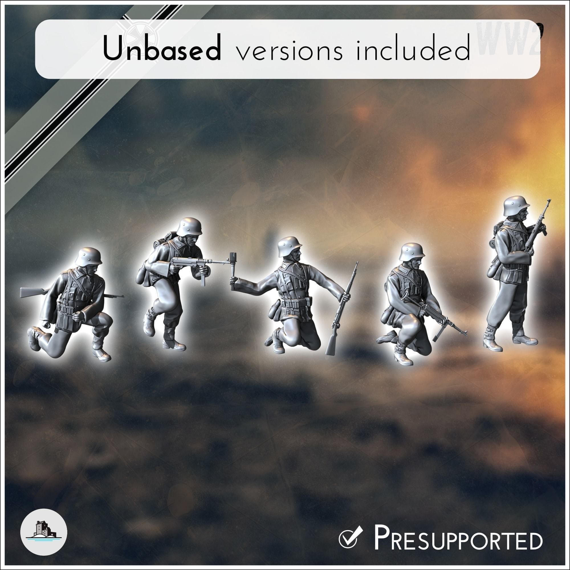 Set of five German WW2 infantry troops with MP40 and K98k 3 3D print model_4