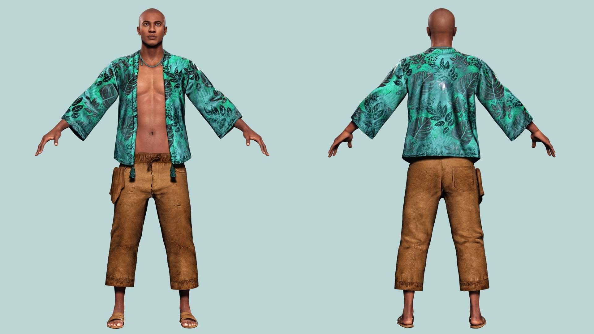 Marcus- Summer Getaway Male Avatar in Tropical Outfit Low-poly 3D model_2