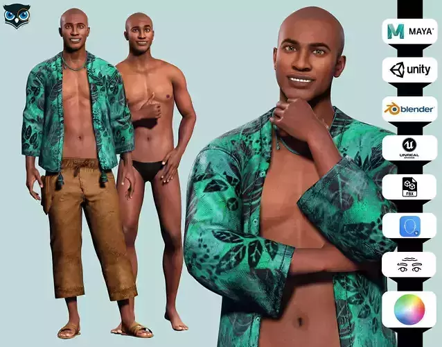 Marcus- Summer Getaway Male Avatar in Tropical Outfit Low-poly 3D model