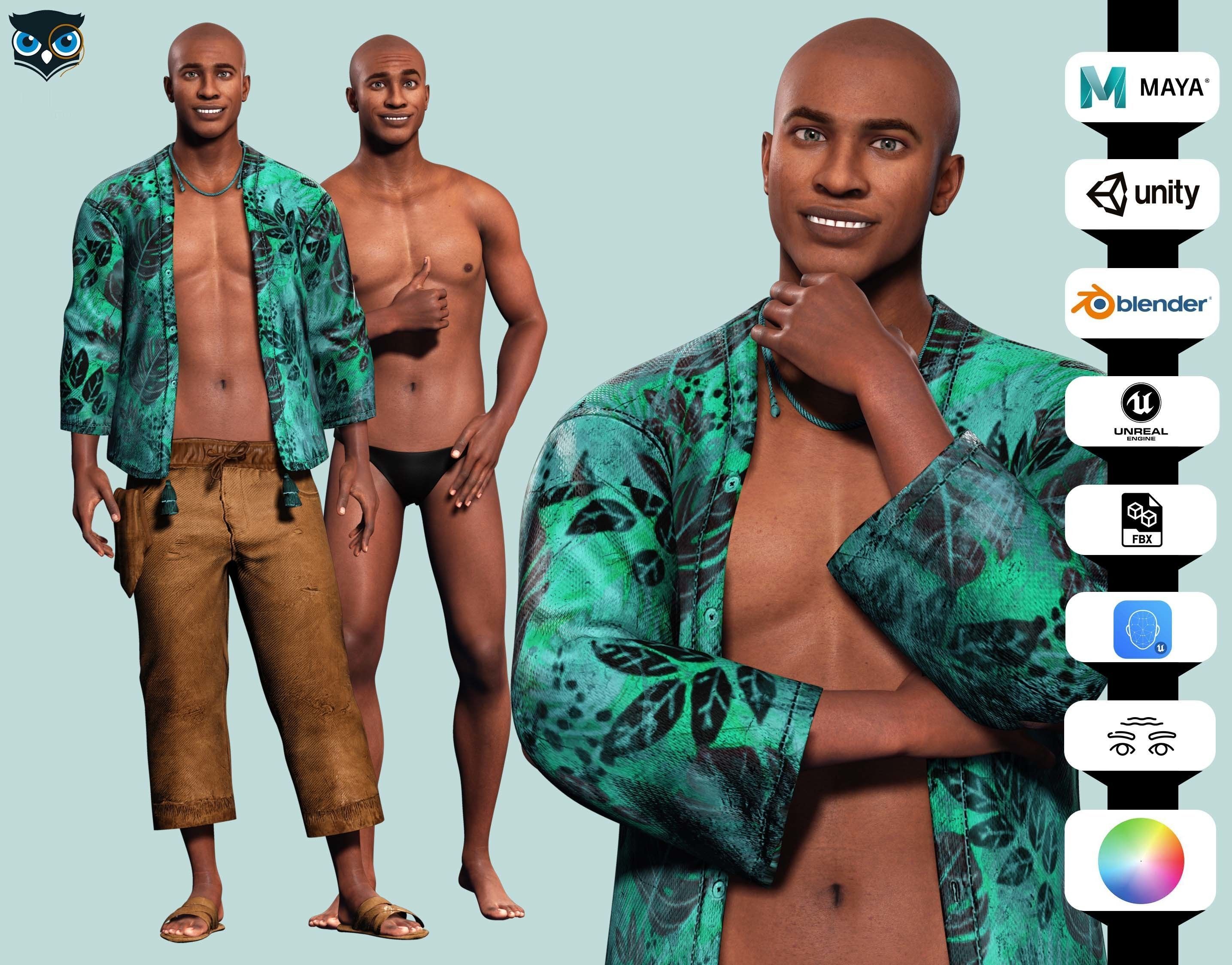 Marcus- Summer Getaway Male Avatar in Tropical Outfit Low-poly 3D model_0