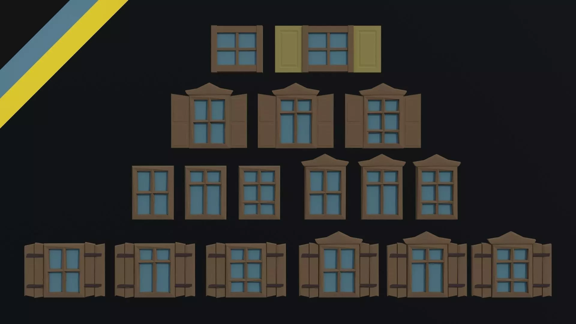 Cartoon fantasy wood windows Polygonal Style Low-poly 3D model_0